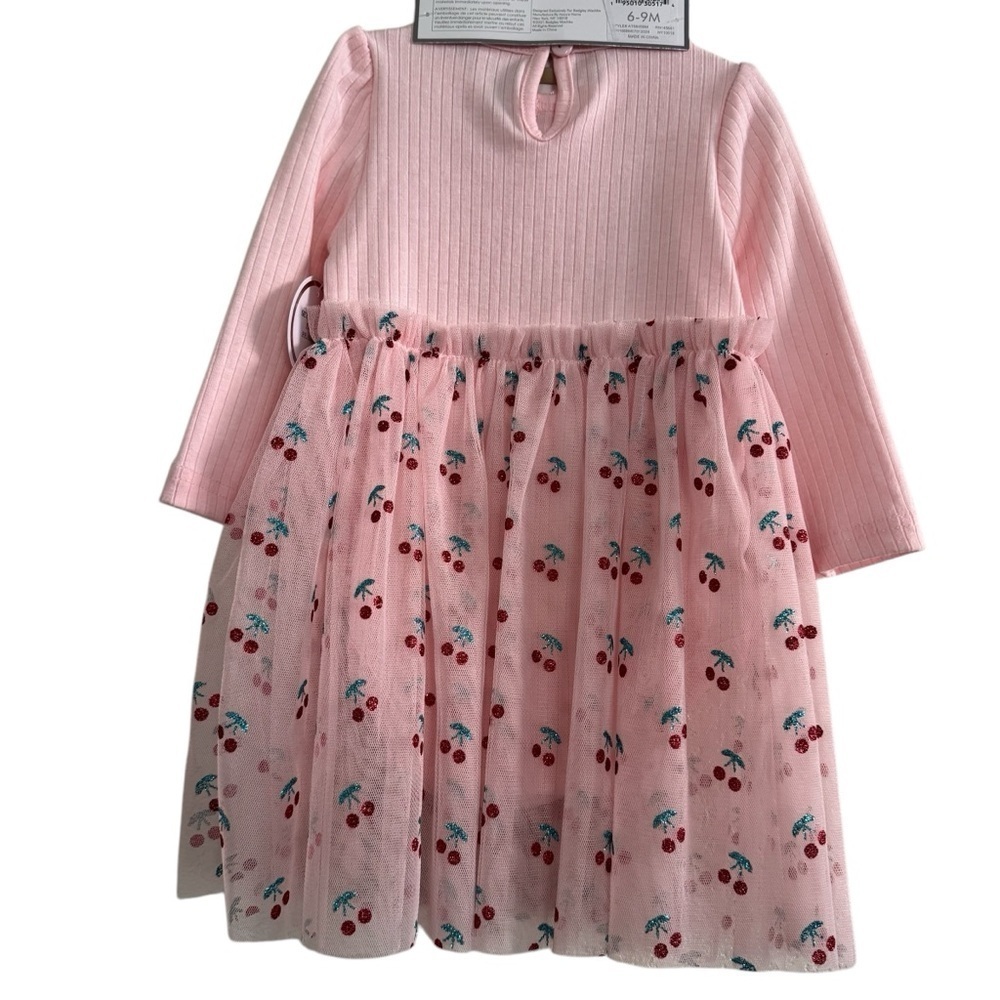 Badgley Mischka Cherry Pink Dress w/Headband Tutu Skirt Baby Girl Size 6-9M NWT - Picture 2 of 5